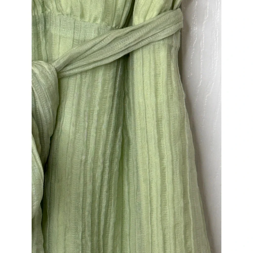 Sage The Label Plisse Mini Dress Women XS‎ Lime Green Excellent Ruffle Tie Waist